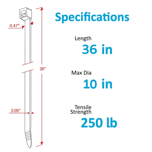 Alt view image 2 of 7 - Large Zip Ties 36 inch (250 Pack), Long Zip Ties Heavy Duty with 250 lb Tensile Strength, Big Cable Ties, Black, by