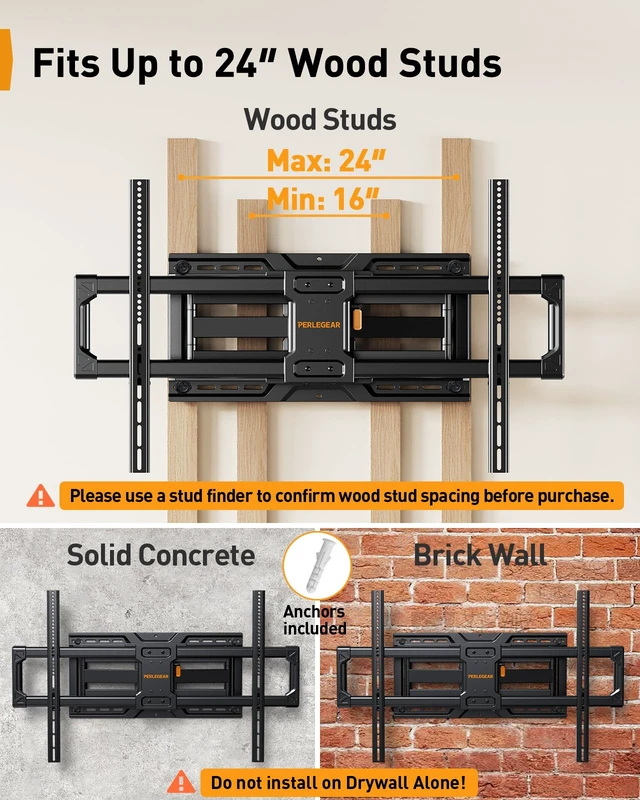 Alt view image 3 of 7 - Full Motion TV Wall Mount for 42100 Inch Large TVs up to 200 lbs Pre-assembled TV Mount,UL Listed TV bracket,Fits 16"/24" Wood Studs,Max VESA 800x600mm,Tool-freeTilt,Swivel,Extension,Level