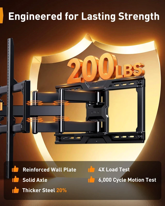 Alt view image 4 of 7 - Full Motion TV Wall Mount for 42100 Inch Large TVs up to 200 lbs Pre-assembled TV Mount,UL Listed TV bracket,Fits 16"/24" Wood Studs,Max VESA 800x600mm,Tool-freeTilt,Swivel,Extension,Level