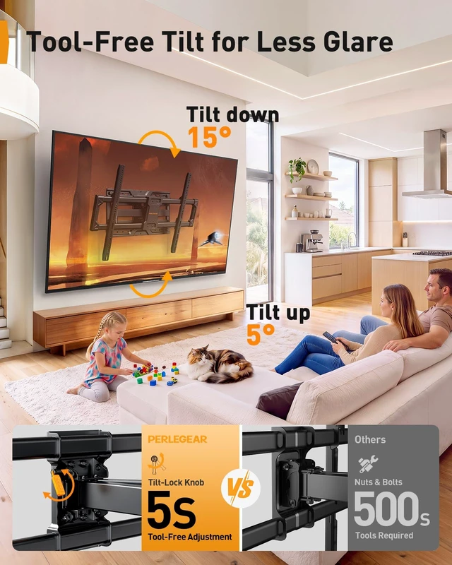 Alt view image 5 of 7 - Full Motion TV Wall Mount for 42100 Inch Large TVs up to 200 lbs Pre-assembled TV Mount,UL Listed TV bracket,Fits 16"/24" Wood Studs,Max VESA 800x600mm,Tool-freeTilt,Swivel,Extension,Level