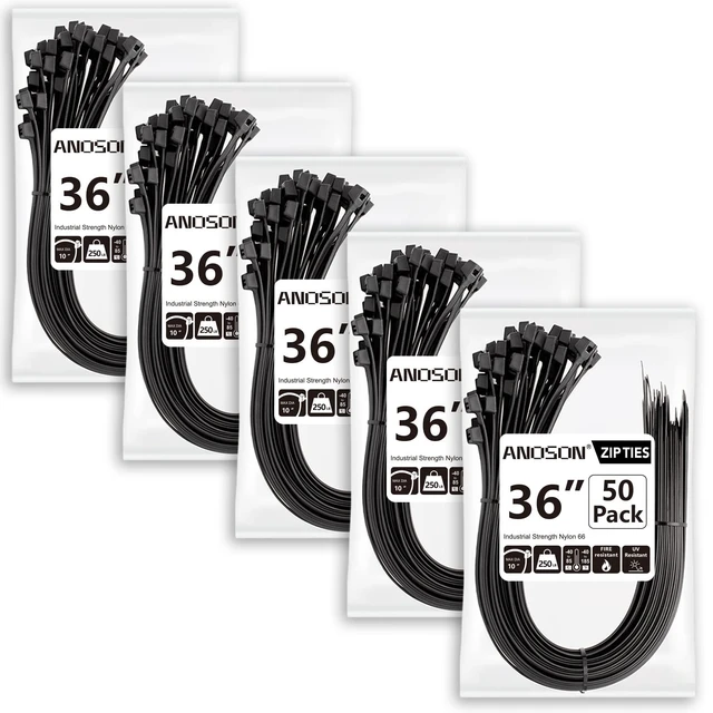 Main image of Large Zip Ties 36 inch (250 Pack), Long Zip Ties Heavy Duty with 250 lb Tensile Strength, Big Cable Ties, Black, by
