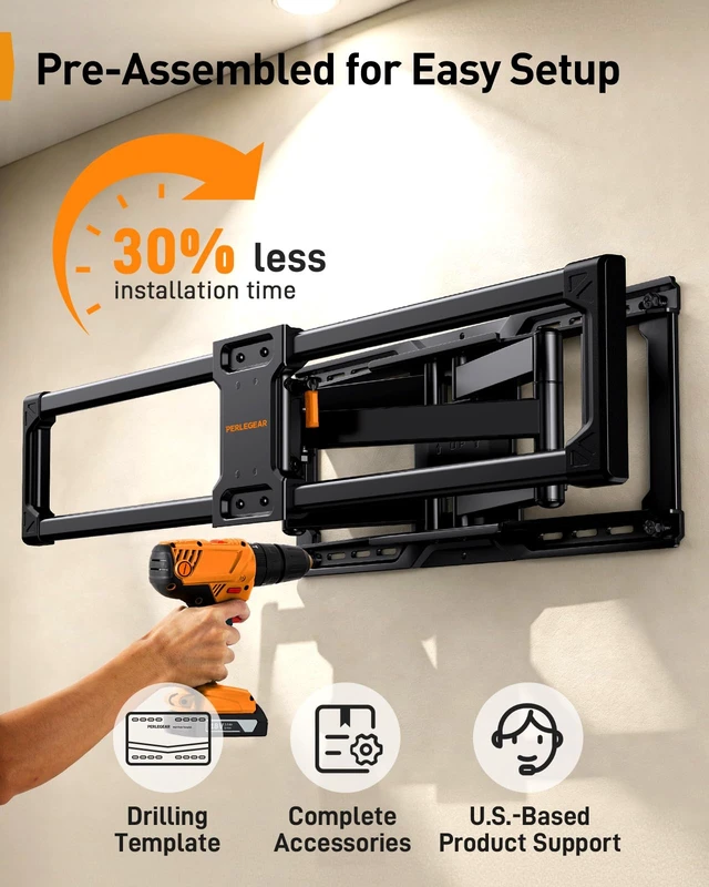 Alt view image 7 of 7 - Full Motion TV Wall Mount for 42100 Inch Large TVs up to 200 lbs Pre-assembled TV Mount,UL Listed TV bracket,Fits 16"/24" Wood Studs,Max VESA 800x600mm,Tool-freeTilt,Swivel,Extension,Level