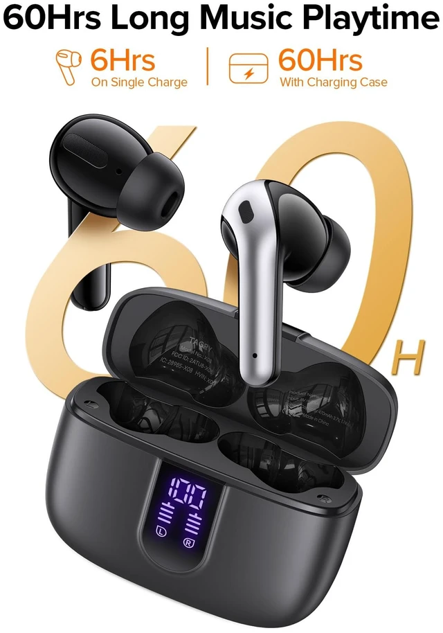 Alt view image 4 of 7 - Bluetooth Headphones True Wireless Earbuds 60H Playback LED Power Display Earphones with Wireless Charging Case IPX5 Waterproof in-Ear Ear buds with Mic for TV Smart Phone Laptop Computer Sports