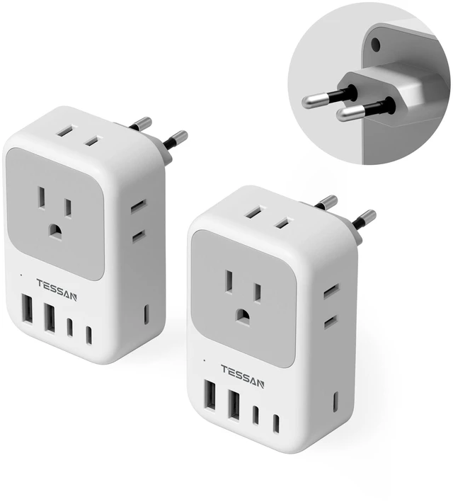 Main image of European Travel Plug Adapter, Type C EU Plug, PD 28W 4 AC Outlets & 5 USB Ports (3 USB-C), Type C Power Adapter for Italy France Germany Spain Greece Iceland