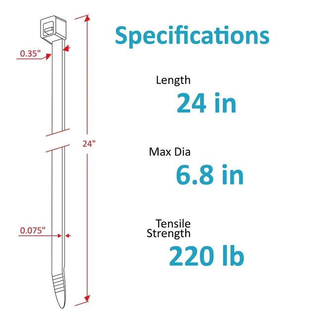 Alt view image 2 of 7 - Large Zip Ties Heavy Duty 24 inch (500 Pack), 220 lb Tensile Strength for Outdoor Use, Black Cable Ties, Long Wire Ties by