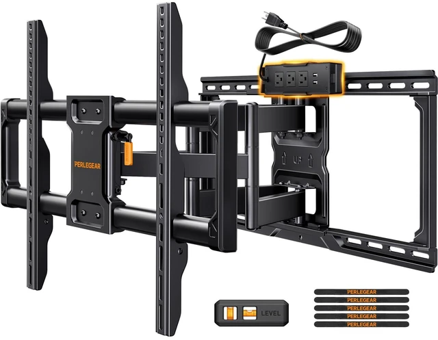 Main image of Full Motion TV Wall Mount with Power Strip for 4790 Inch TVs TV Mount up to 150lbs, Pre-Assembled, USB charging, Smooth Swivel, Tilt, Extension, VESA 600x400mm, 12"/16"/24" Wood Studs