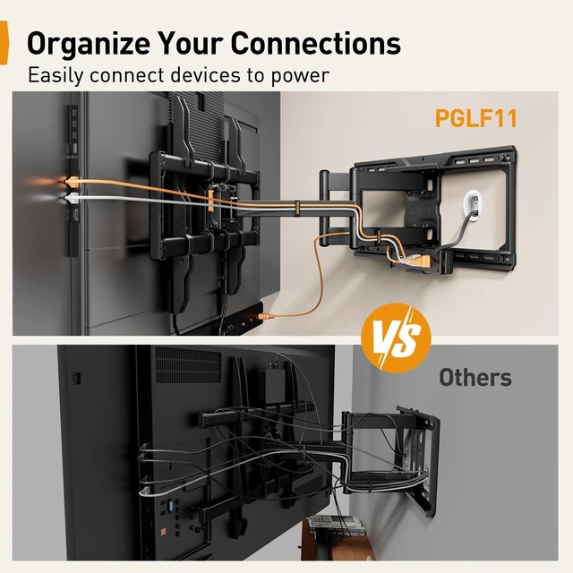 Alt view image 3 of 7 - Full Motion TV Wall Mount with Power Strip for 4790 Inch TVs TV Mount up to 150lbs, Pre-Assembled, USB charging, Smooth Swivel, Tilt, Extension, VESA 600x400mm, 12"/16"/24" Wood Studs