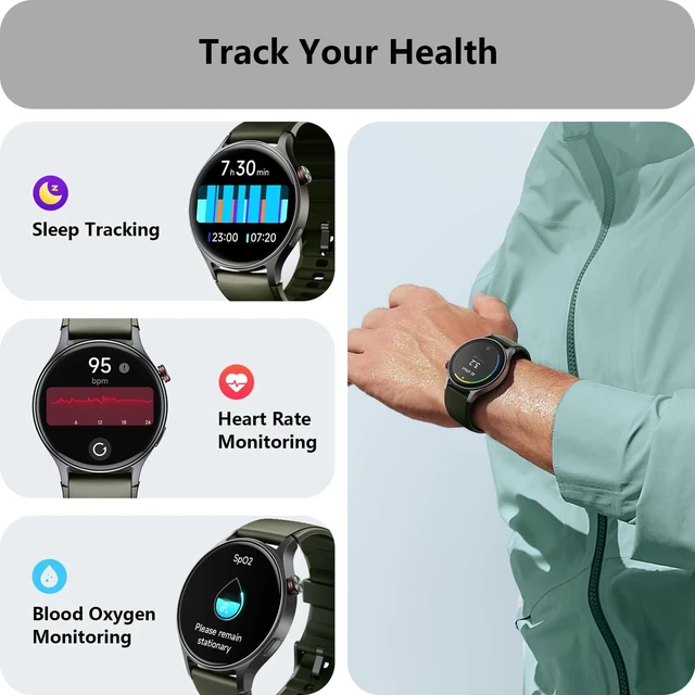 Alt view image 2 of 7 - Smart Watch for Men Women, Answer/Make Call, AMOLED Ultra-Clear Screen Activity Trackers with Heart Rate/Sleep/Step Monitor, Smartwatch for iPhone/Samsung/Android, 110+ Sport Modes, 3ATM Waterproof
