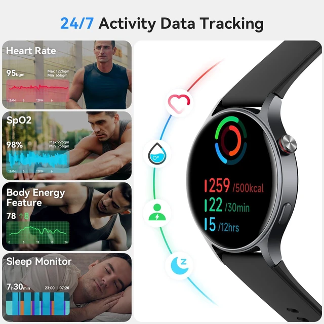 Alt view image 2 of 7 - Smart Watch for Men Women, Answer/Make Call, 1.32'' AMOLED Screen Fitness Tracker with Heart Rate/Sleep/Step Monitor, Compatible with iPhone/Samsung/Android, 110+ Sport Modes, 3ATM Waterproof