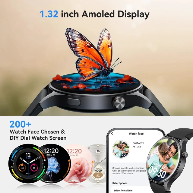 Alt view image 5 of 7 - Smart Watch for Men Women, Answer/Make Call, 1.32'' AMOLED Screen Fitness Tracker with Heart Rate/Sleep/Step Monitor, Compatible with iPhone/Samsung/Android, 110+ Sport Modes, 3ATM Waterproof