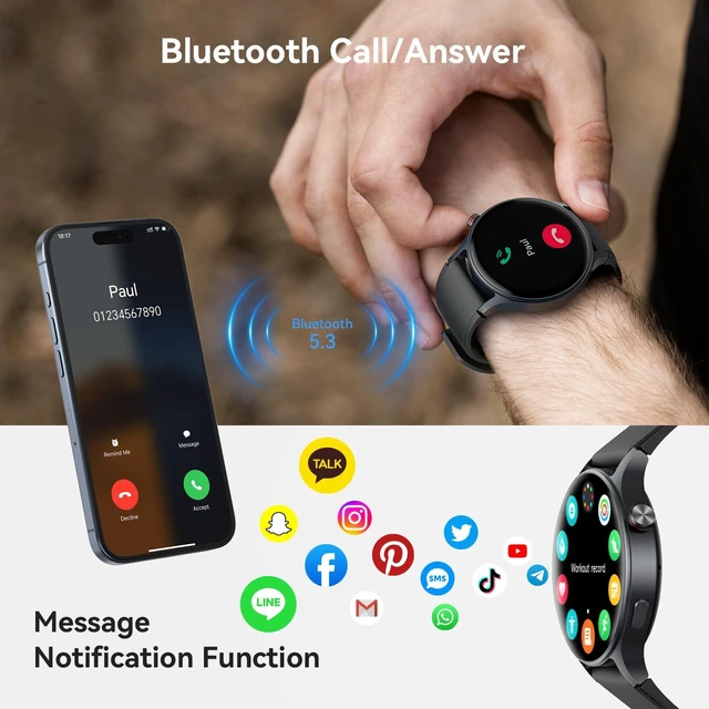 Alt view image 3 of 7 - Smart Watch for Men Women, Answer/Make Call, 1.32'' AMOLED Screen Fitness Tracker with Heart Rate/Sleep/Step Monitor, Compatible with iPhone/Samsung/Android, 110+ Sport Modes, 3ATM Waterproof
