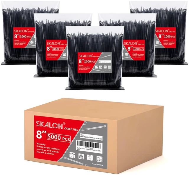 Main image of Zip Ties 8 inch (5000 Pack), 40lbs Tensile Strength, Black Cable Ties, Wire Ties for indoor and outdoor use, by