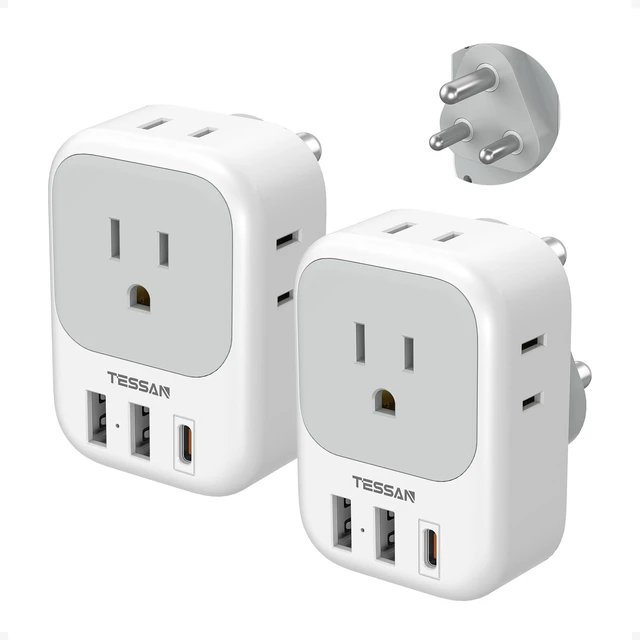 Main image of Type M Adapter for South Africa, PD 20W 2 Pack 4 AC Outlets, 3 USB Ports (1 USB C), US to South Africa Botswana Namibia Nepal Bhutan