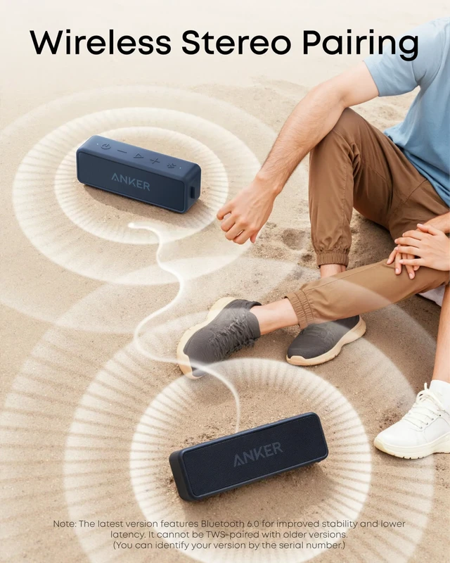 Alt view image 6 of 7 - soundcore 2 Portable Bluetooth Speaker, Stereo Sound, IPX7 BassUp, 24H Playtime, Bluetooth 6, Wireless Speaker for Home, Outdoors, Travel - Navy Blue