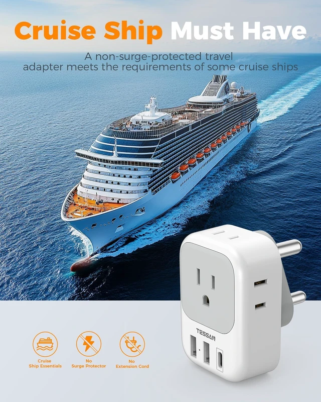 Alt view image 6 of 6 - Type M Adapter for South Africa, PD 20W 2 Pack 4 AC Outlets, 3 USB Ports (1 USB C), US to South Africa Botswana Namibia Nepal Bhutan