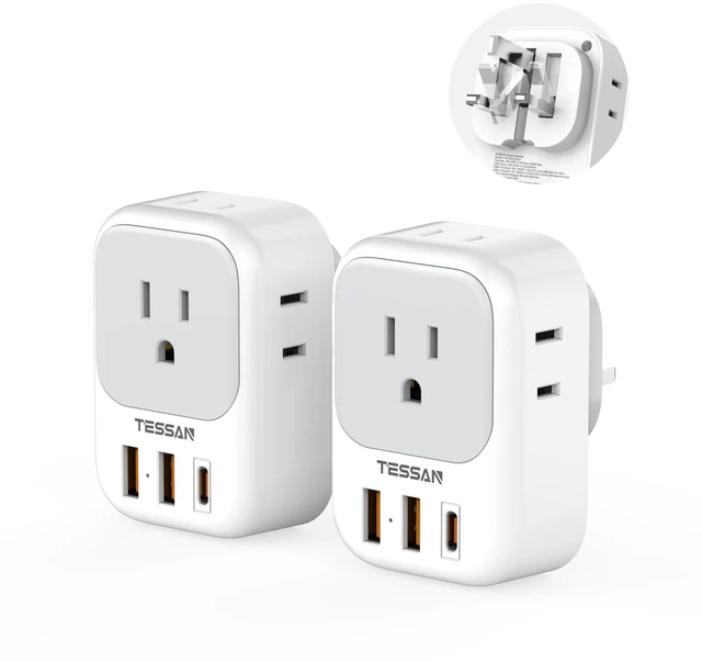 Main image of UK Adapters for Travel, US to UK Ireland Plug Adapter 20W, Foldable Power Adaptor, 4 Outlets 3 USB(PD 20W 1 USB C), Type G for USA to Scotland London England Hongkong Dubai Irish