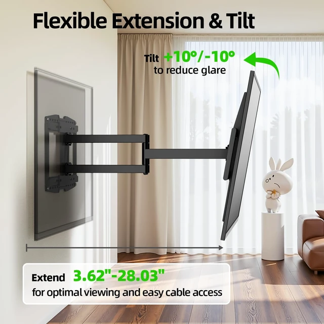 Alt view image 2 of 7 - 8" Sliding Design/Heavy Duty Full Motion TV Wall Mount for 32-120" TVs, Ultra-Large Dual Arm Mount for 16/18/24" Studs with Swivel,Tilt&Level/Preassembled, Max VESA 900x600 up to 165lbs