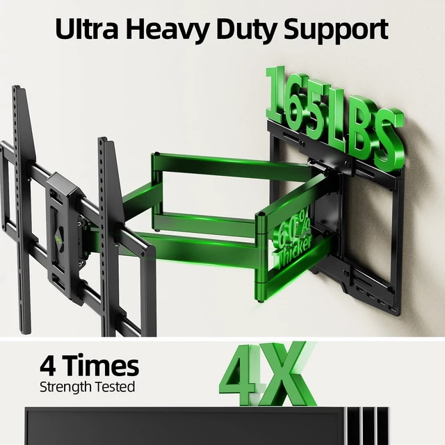Alt view image 4 of 7 - 8" Sliding Design/Heavy Duty Full Motion TV Wall Mount for 32-120" TVs, Ultra-Large Dual Arm Mount for 16/18/24" Studs with Swivel,Tilt&Level/Preassembled, Max VESA 900x600 up to 165lbs