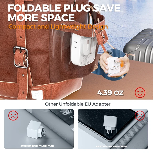 Alt view image 2 of 6 - UK Adapters for Travel, US to UK Ireland Plug Adapter 20W, Foldable Power Adaptor, 4 Outlets 3 USB(PD 20W 1 USB C), Type G for USA to Scotland London England Hongkong Dubai Irish