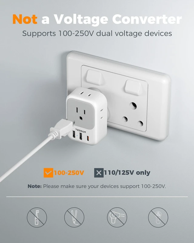 Alt view image 5 of 6 - Type M Adapter for South Africa, PD 20W 2 Pack 4 AC Outlets, 3 USB Ports (1 USB C), US to South Africa Botswana Namibia Nepal Bhutan