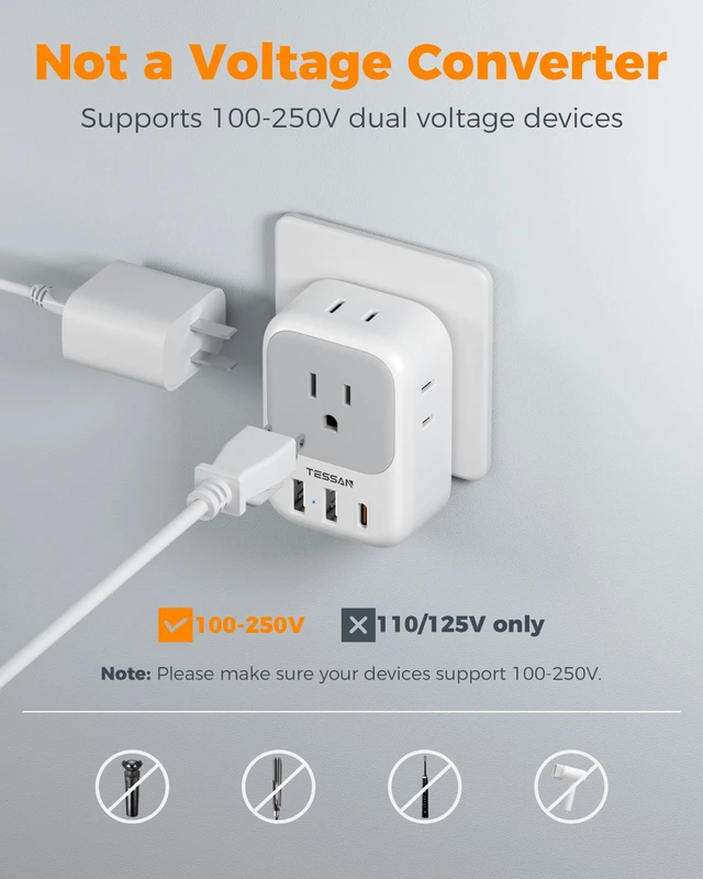 Alt view image 6 of 7 - Israel Adapter Plug, 2 Pack, Type H Travel Adaptor US to Israel Power Adapter, 3 USB Ports (1 USB C Port), 4 American Outlets, Type H Travel Adaptor for USA to Jerusalem