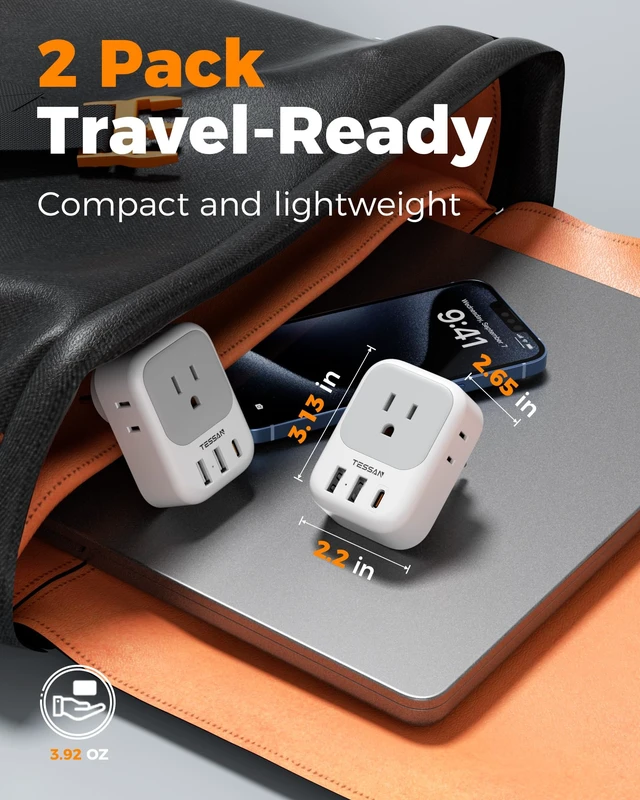 Alt view image 5 of 7 - Israel Adapter Plug, 2 Pack, Type H Travel Adaptor US to Israel Power Adapter, 3 USB Ports (1 USB C Port), 4 American Outlets, Type H Travel Adaptor for USA to Jerusalem