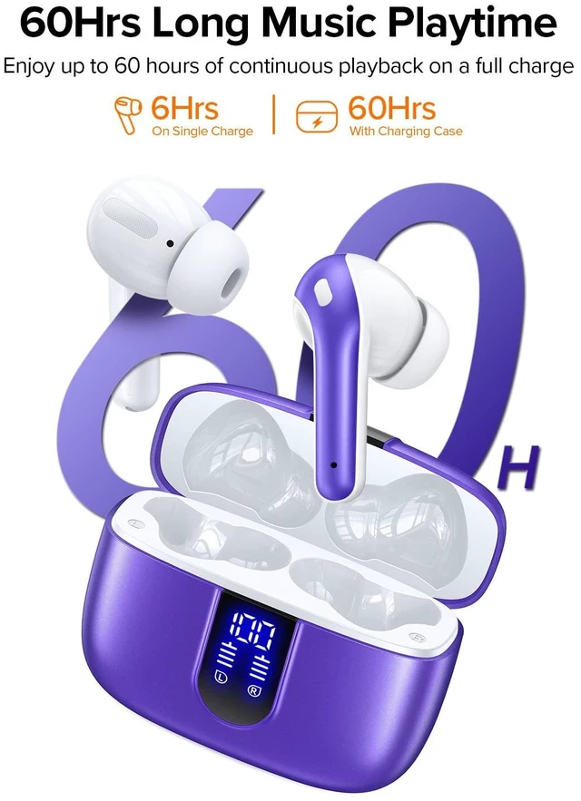Alt view image 3 of 7 - Bluetooth Headphones True Wireless Earbuds 60H Playback LED Power Display Earphones with Wireless Charging Case IPX5 Waterproof in-Ear Ear buds with Mic for TV Smart Phone Laptop Computer Sports