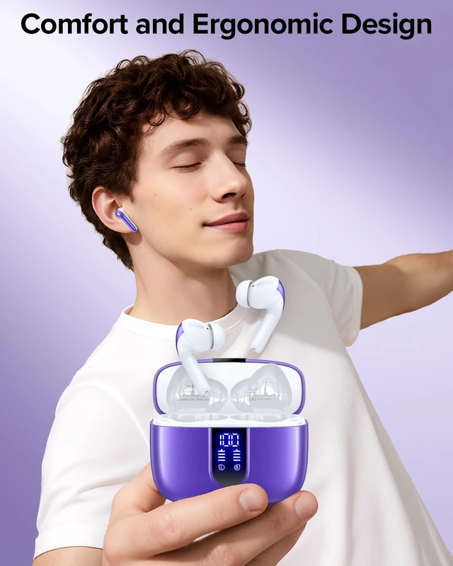 Alt view image 2 of 7 - Bluetooth Headphones True Wireless Earbuds 60H Playback LED Power Display Earphones with Wireless Charging Case IPX5 Waterproof in-Ear Ear buds with Mic for TV Smart Phone Laptop Computer Sports