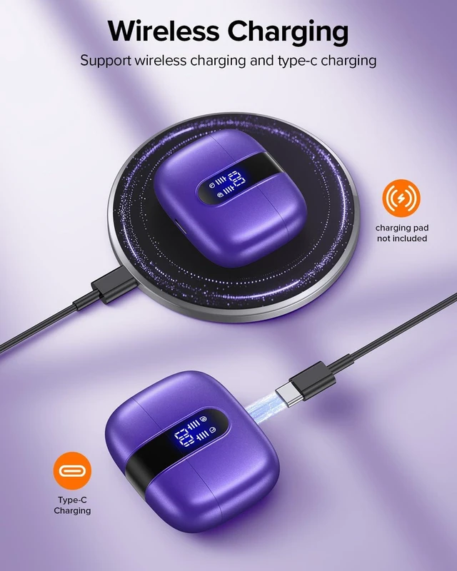 Alt view image 4 of 7 - Bluetooth Headphones True Wireless Earbuds 60H Playback LED Power Display Earphones with Wireless Charging Case IPX5 Waterproof in-Ear Ear buds with Mic for TV Smart Phone Laptop Computer Sports