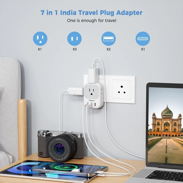 Alt view image 2 of 6 - India Plug Adapter 2 Pack, Type D Travel Adapter