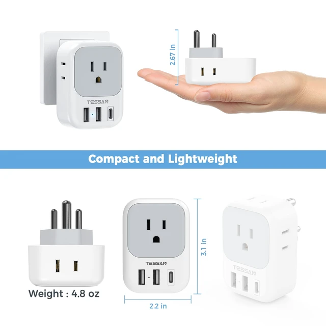 Alt view image 6 of 6 - India Plug Adapter 2 Pack, Type D Travel Adapter