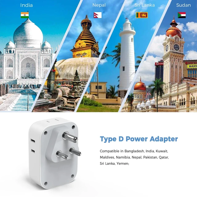 Alt view image 3 of 6 - India Plug Adapter 2 Pack, Type D Travel Adapter