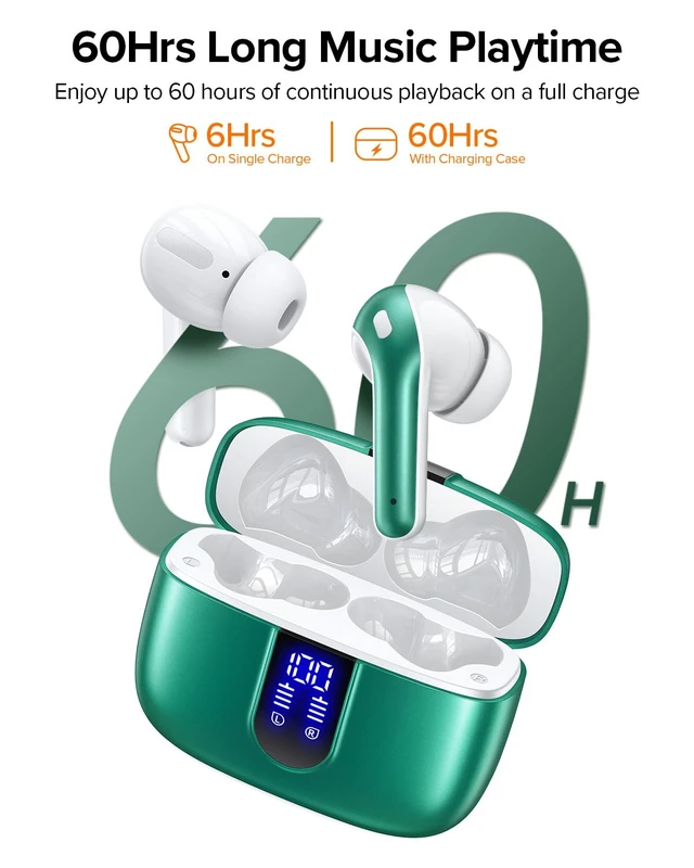 Alt view image 3 of 7 - Bluetooth Headphones True Wireless Earbuds 60H Playback LED Power Display Earphones with Wireless Charging Case IPX5 Waterproof in-Ear Ear buds with Mic for TV Smart Phone Laptop Computer Sports