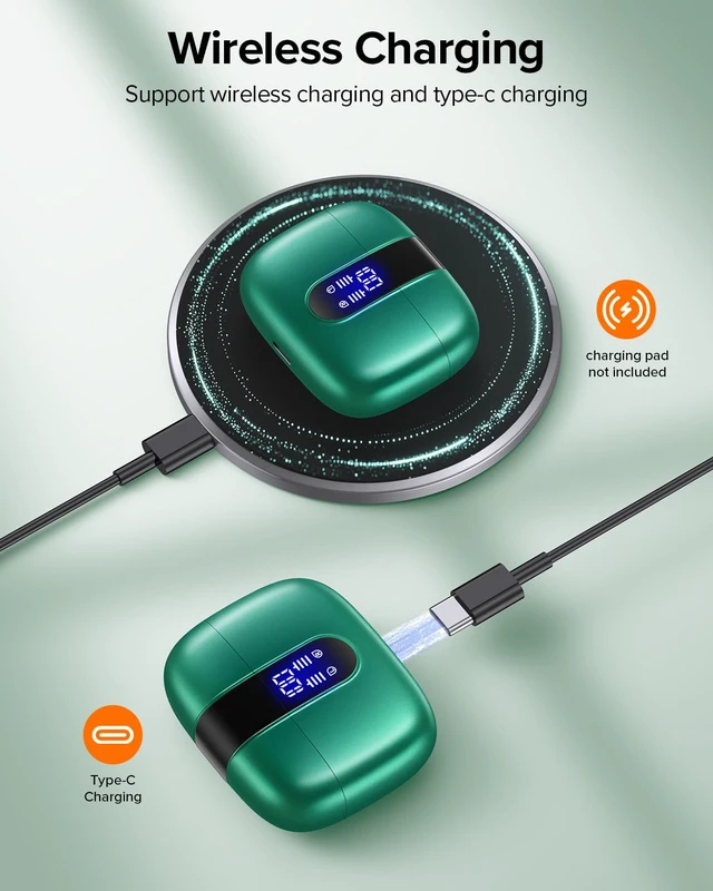 Alt view image 5 of 7 - Bluetooth Headphones True Wireless Earbuds 60H Playback LED Power Display Earphones with Wireless Charging Case IPX5 Waterproof in-Ear Ear buds with Mic for TV Smart Phone Laptop Computer Sports