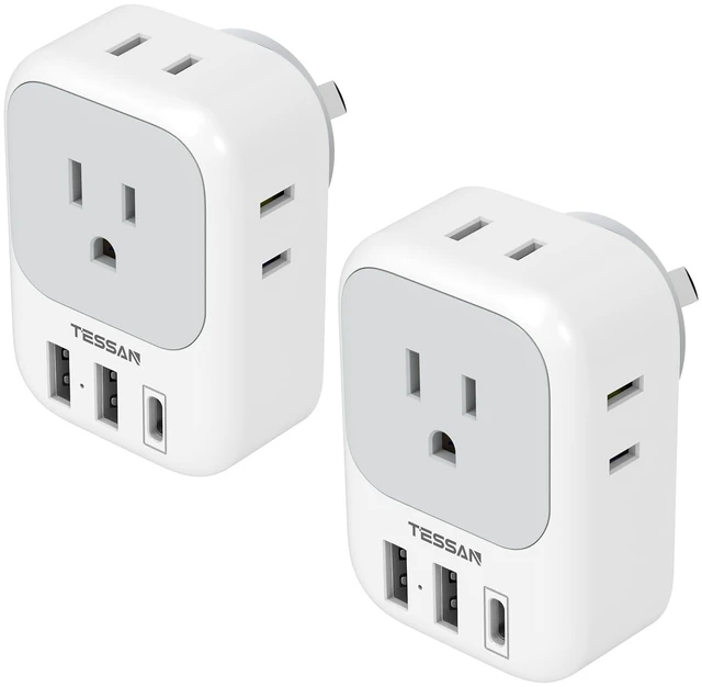Main image of Australia Plug Adapter, New Zealand Power Adaptor, 2 Pack 4 Outlets 3 USB Ports (1 USB C PD 20W), Type I Travel Plug to China Argentina Fiji