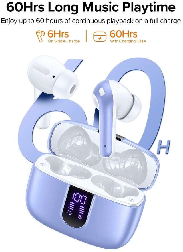 Alt view image 3 of 7 - Bluetooth Headphones True Wireless Earbuds 60H Playback LED Power Display Earphones with Wireless Charging Case IPX5 Waterproof in-Ear Ear buds with Mic for TV Smart Phone Laptop Computer Sports