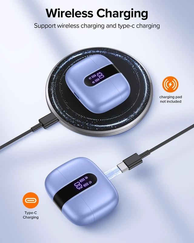 Alt view image 4 of 7 - Bluetooth Headphones True Wireless Earbuds 60H Playback LED Power Display Earphones with Wireless Charging Case IPX5 Waterproof in-Ear Ear buds with Mic for TV Smart Phone Laptop Computer Sports