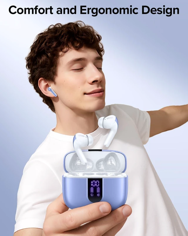 Alt view image 2 of 7 - Bluetooth Headphones True Wireless Earbuds 60H Playback LED Power Display Earphones with Wireless Charging Case IPX5 Waterproof in-Ear Ear buds with Mic for TV Smart Phone Laptop Computer Sports