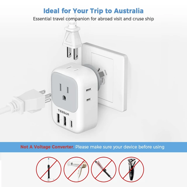 Alt view image 2 of 5 - Australia Plug Adapter, New Zealand Power Adaptor, 2 Pack 4 Outlets 3 USB Ports (1 USB C PD 20W), Type I Travel Plug to China Argentina Fiji