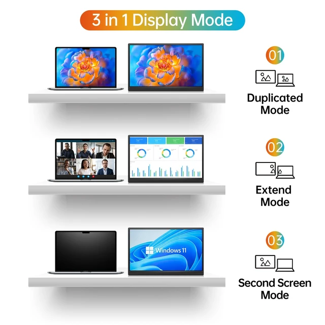 Alt view image 2 of 7 - 14 Inch Portable Monitor FHD1200P Ultra-Slim for Laptop Monitor, USB-C&HDMI Plug&Play,100% SRGB,Dual Speakers Extender Display. Built-in Stand,for Laptop,PC Phone Xbox PS4/5