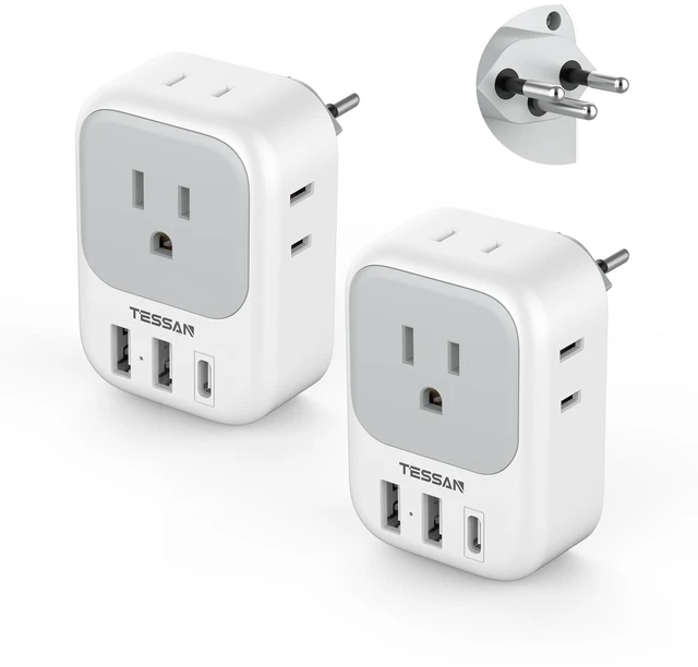 Main image of Switzerland Travel Plug Adapter, Type J Plug, 2 Pack 4 Outlets, 3 USB Charging Ports (1 USB C), US to Switzerland, Liechtenstein, Rwanda