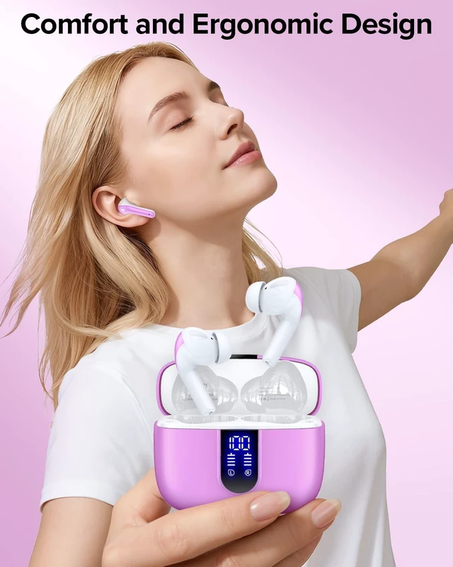 Alt view image 2 of 7 - Bluetooth Headphones True Wireless Earbuds 60H Playback LED Power Display Earphones with Wireless Charging Case IPX5 Waterproof in-Ear Ear buds with Mic for TV Smart Phone Laptop Computer Sports
