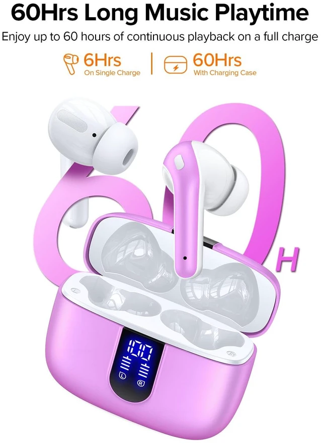 Alt view image 3 of 7 - Bluetooth Headphones True Wireless Earbuds 60H Playback LED Power Display Earphones with Wireless Charging Case IPX5 Waterproof in-Ear Ear buds with Mic for TV Smart Phone Laptop Computer Sports