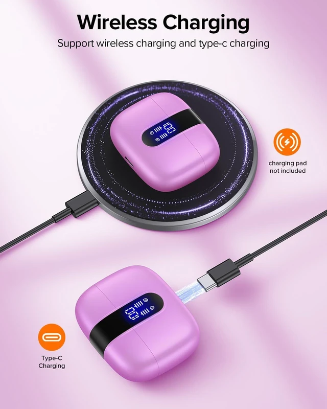 Alt view image 4 of 7 - Bluetooth Headphones True Wireless Earbuds 60H Playback LED Power Display Earphones with Wireless Charging Case IPX5 Waterproof in-Ear Ear buds with Mic for TV Smart Phone Laptop Computer Sports