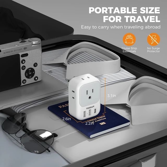 Alt view image 5 of 6 - Switzerland Travel Plug Adapter, Type J Plug, 2 Pack 4 Outlets, 3 USB Charging Ports (1 USB C), US to Switzerland, Liechtenstein, Rwanda