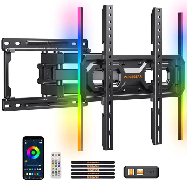 Main image of Full Motion TV Wall Mount with LED Light for 2665 inch TVs Max VESA 400x400mm, RGB backlight with music sync for immersive viewing, extension, swivel, tilt and leveling, up to 99 lbs