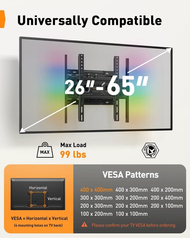 Alt view image 2 of 7 - Full Motion TV Wall Mount with LED Light for 2665 inch TVs Max VESA 400x400mm, RGB backlight with music sync for immersive viewing, extension, swivel, tilt and leveling, up to 99 lbs