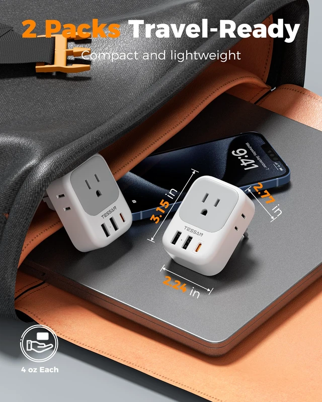 Alt view image 5 of 7 - 2 Pack Type E F Plug Adapter, Schuko Plug 3 USB Charger (1 USB C PD 20W), 4 Outlets, Germany France Power Travel Adaptor