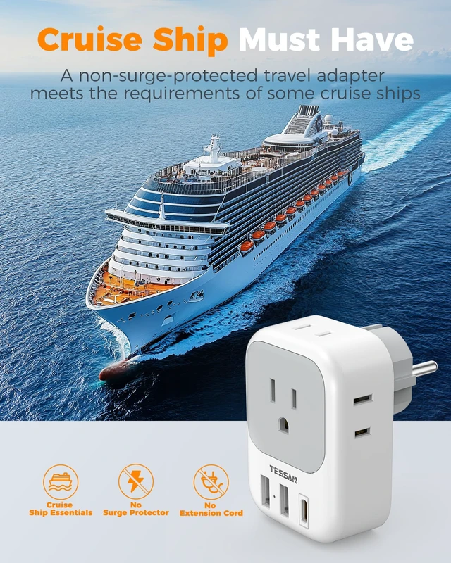 Alt view image 7 of 7 - 2 Pack Type E F Plug Adapter, Schuko Plug 3 USB Charger (1 USB C PD 20W), 4 Outlets, Germany France Power Travel Adaptor