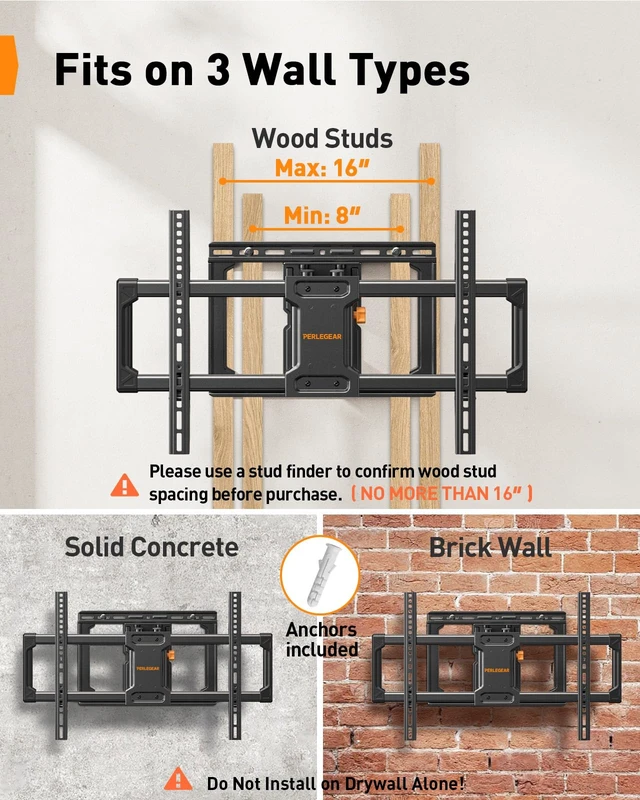 Alt view image 3 of 7 - UL Listed Full Motion TV Wall Mount for 42-90" TVs up to 132lbs Heavy Duty TV Mount with Dual Articulating Arms, Tool-Free Smooth Tilt, Swivel, Fits 16" Studs, Max VESA 600x400mm, PGLF8